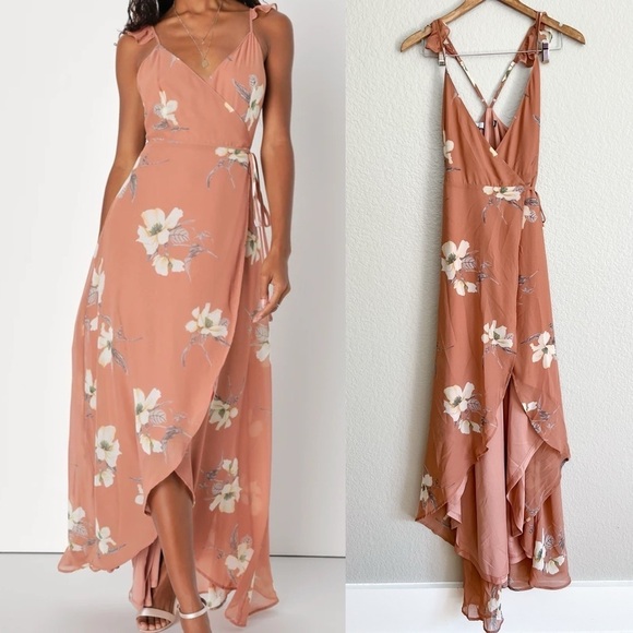 NWOT All Mine Rusty Rose Floral Print High-Low Wrap Dress - Picture 1 of 6